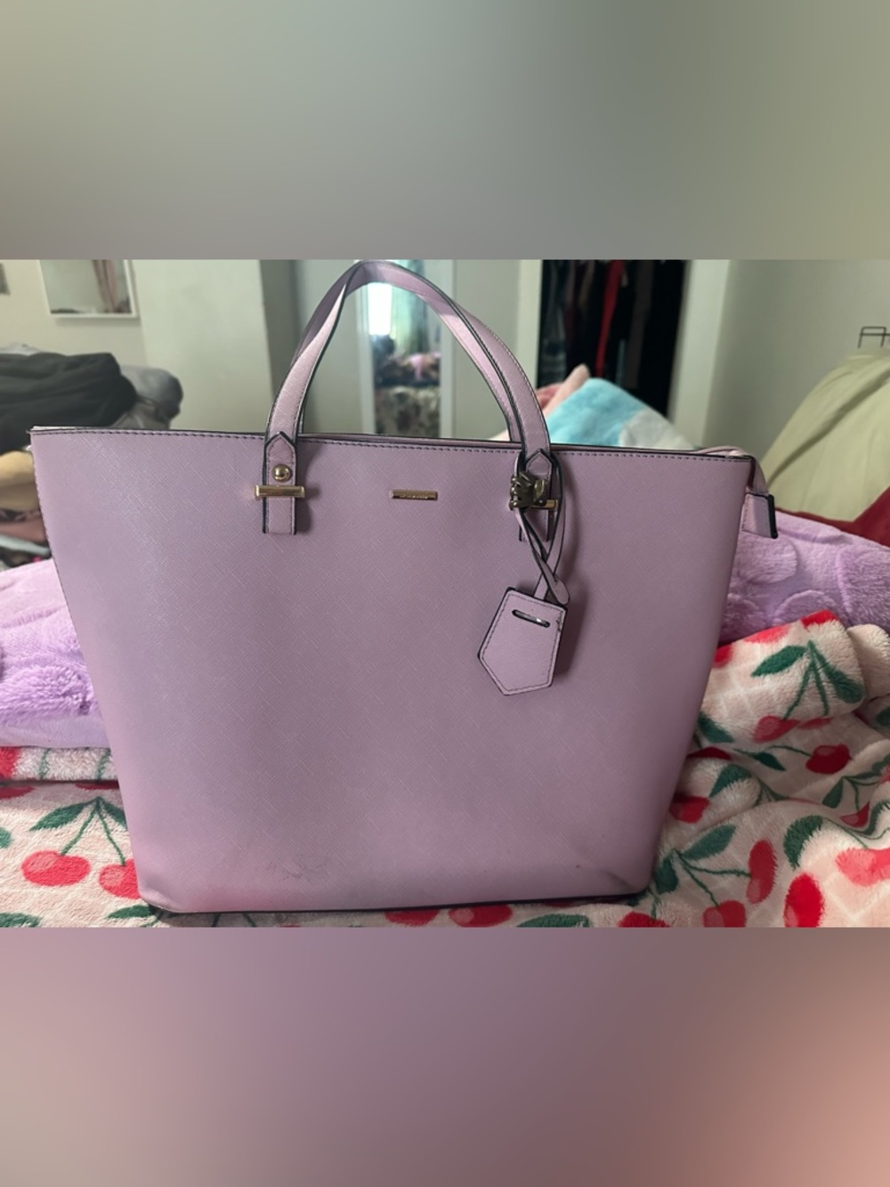 Lilac Saffiano Leather Tote with Gold Hardware